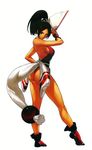  ass breasts brown_eyes brown_hair cleavage fan fatal_fury folding_fan gloves japanese_clothes long_hair medium_breasts official_art ogura_eisuke ponytail shiranui_mai sideboob solo the_king_of_fighters the_king_of_fighters_xiii 