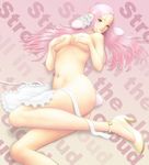  animal_ears apron bad_id bad_pixiv_id breast_hold breasts bunny_ears bunny_tail covering covering_breasts high_heels large_breasts legs lips long_hair navel nude pink_hair red_eyes shoes solo tail yunbu 
