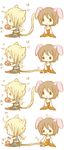  animal_ears apple blonde_hair brown_hair bunny_ears chibi couple female final_fantasy final_fantasy_ix food fruit garnet_til_alexandros_xvii male mashu_(heliotrope) shirousagiotyakai short_hair tail zidane_tribal 