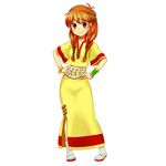  bracelet braid dress female full_body gensou_suikoden gensou_suikoden_i gensou_suikoden_ii hands_on_hips jewelry orange_eyes orange_hair shio_(orange_lounge) shio_(pixiv151189) simple_background solo suikoden suikoden_i suikoden_ii tengaar twin_braids white_background wristband 