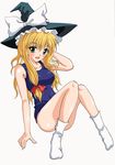  blonde_hair female green_eyes hat kirisame_marisa long_hair one-piece_swimsuit saipin swimsuit touhou witch witch_hat 