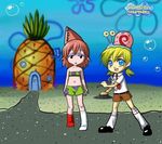  blonde_hair bubbles burger gary genderswap necktie patrick_star personification pineapple red_hair snail spongebob_squarepants twintails 