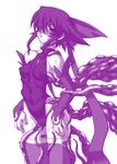  kagano_ai leotard leotard_pull mahou_shoujo_ai monochrome purple_legwear ruuen_rouga solo tentacles tentacles_under_clothes thighhighs 