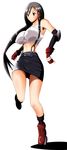  belt black_hair boots breasts earrings elbow_gloves erect_nipples female final_fantasy final_fantasy_vii fingerless_gloves footwear full_body g6triglav gloves huge_breasts jewelry long_hair midriff miniskirt red_eyes skirt socks solo suspenders tank_top tanktop tifa_lockhart white_background 