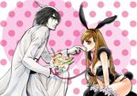  animal_ears arrancar arrancar_clothes black_hair bleach breasts brown_eyes bunny_ears bunny_tail collar espada feeding green_eyes hollow inoue_orihime leash orange_hair tail ulquiorra_cifer ulquiorra_schiffer 