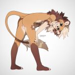  anthro balls brown_nose butt digital_media_(artwork) eihman felid fenecian fur fur_markings genitals gradient_background lion looking_at_viewer male mammal markings multicolored_body multicolored_fur nude pantherine simple_background sketch smile solo tail_tuft tuft 