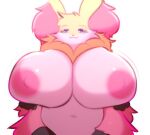  &lt;3 &lt;3_eyes anthro areola big_areola big_breasts black_body black_fur breast_focus breasts delphox fatal_dx female fur generation_6_pokemon hand_on_breast hi_res holding_breast huge_breasts hyper hyper_breasts inner_ear_fluff looking_at_viewer navel nintendo nipples nude pokemon pokemon_(species) presenting presenting_breasts red_body red_fur simple_background smile solo tuft video_games white_background white_body white_fur yellow_body yellow_fur 