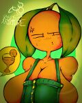  absurd_res big_breasts bodily_fluids breasts clothed clothing female food food_creature fruit hi_res humanoid not_furry orange_(fruit) plant rbds_mixture simple_background solo 