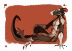  anthro black_claws brown_body claws fangs finger_claws full-length_portrait green_eyes head_spikes male mouth_closed neck_spikes nude portrait riorix scales scalie signature simple_background sitting solo spikes spikes_(anatomy) toe_claws white_body white_scales 