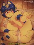  2022 3_toes 4_fingers animal_crossing ankha_(animal_crossing) anthro anus artist_name barefoot barely_visible_anus blue_hair bluethebone blush bodily_fluids breasts chest_wraps dialogue domestic_cat english_text feet felid feline felis female fingers hair hi_res hieroglyphics hindpaw looking_at_viewer lying mammal markings nintendo on_back pawpads paws short_hair soles solo striped_markings striped_tail stripes sweat sweatdrop tail_markings talking_to_viewer text toes uraeus wraps 