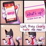  border cellphone comic dialogue english_text felid feline fur glassshine hi_res holding_object holding_phone male mammal necktie phone simple_background simple_eyes smartphone solo steve_(glassshine) text text_message white_body white_fur 