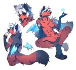  2022 anthro black_body black_fur blue_tongue breasts canid canine digital_media_(artwork) featureless_breasts featureless_crotch female fur hair hybrid mammal nude orange_eyes red_body red_fur reilukah tongue white_hair 