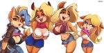  activision anthro bandicoot big_breasts blonde_hair bottomwear bra breasts cleavage clothed clothing crash_bandicoot_(series) cutoffs denim denim_clothing ear_piercing female flashing flashing_bra flashing_breasts group hair hi_res hotpants magaska19 mammal marsupial mohawk piercing pirate_tawna presenting presenting_breasts shorts small_waist smile tail_motion tailwag tawna_bandicoot thick_thighs underwear wide_hips 