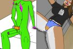  2_penises abdominal_bulge anthro bodily_fluids brown_body brown_fur clothed clothing cryptid cum deer diana_(dianadump) dianadump duo excessive_cum excessive_genital_fluids female fur genital_fluids genitals green_body green_fur intersex intersex/female lagomorph leporid male mammal multi_genitalia multi_penis non-euclidean_sex not_deer nude penis portal portal_fleshlight portal_panties portal_sex rabbit romantic romantic_couple static_(cryptidenthusiast) thinking_with_portals 