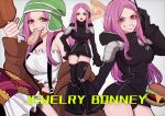  1girl absurdres anti-eyebrow_piercing character_name eating eyelid_piercing food grey_background grin highres jewelry_bonney lipstick long_hair makeup meat one_piece piercing pink_hair pizza purple_eyes smile 