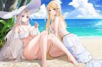  2girls azur_lane beach bikini blonde_hair blue_sky breasts brest_(azur_lane) brest_(marine_muse)_(azur_lane) full_body hat highres large_breasts multiple_girls qing_wu sky sun_hat swimsuit thighs 