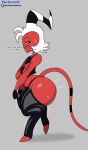  absurd_res big_butt bulge butt clothing demon demon_humanoid grey_background helluva_boss hi_res humanoid legwear male moxxie_(helluva_boss) not_furry red_body simple_background thetyrant thick_thighs thigh_highs 