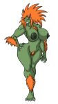  angry anthro areola arm_tuft barefoot big_breasts breasts chest_tuft claws demon feet female green_body hair hand_on_hip huge_breasts humbaba leg_tuft lordstevie mesopotamian_mythology navel nipples nude orange_eyes orange_hair pubes solo toe_claws tuft yellow_sclera 
