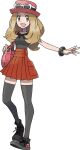  1girl bag black_thighhighs blonde_hair hat highres long_hair official_art open_mouth pokemon pokemon_(game) pokemon_xy red_skirt serena_(pokemon) shoulder_bag skirt tachi-e thighhighs transparent_background 