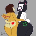  angry anthro bear big_butt black_hair body_writing breasts brown_hair butt butt_heart dani_(golde) digital_media_(artwork) duo elena_(golde) female giant_panda golde grey_background hair hand_on_hip hi_res lagomorph leporid long_ears looking_at_viewer looking_back male mammal presenting presenting_hindquarters rabbit rear_view retweet simple_background writing_on_butt 