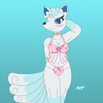  6_tails alolan_form alolan_vulpix anthro aurora_ledekova blush bottomwear bra camel_toe canid canine clothing collar eyelashes female fox fur generation_1_pokemon generation_7_pokemon hand_behind_head head_tuft heart_collar hi_res lingerie mammal multi_tail ninjatreecko nintendo panties pattern_bottomwear pattern_bra pattern_clothing pattern_panties pattern_topwear pattern_underwear pokemon pokemon_(species) pokemorph regional_form_(pokemon) shy simple_background smile solo tagme topwear tuft underwear vulpix walking white_body white_fur 