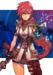  1girl belt belt_buckle black_gloves brown_belt buckle cowboy_shot final_fantasy final_fantasy_xiii fingerless_gloves gloves green_eyes hungry_clicker lightning lightning_farron medium_hair miniskirt pencil_skirt pink_hair serious skirt snapping_fingers solo 