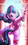  2019 5_fingers anthro anus areola biped blue_eyes breasts butt cherry_blossom dated digital_media_(artwork) equid equine female fingers friendship_is_magic genitals hasbro hi_res horn kikisnowpaw looking_at_viewer looking_back looking_back_at_viewer mammal my_little_pony nipples nude on_one_leg pink_anus pink_areola pink_nipples pink_pussy plant pussy rear_view ribbons shaded solo standing starlight_glimmer_(mlp) unicorn 