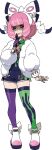  1girl black_eyes butterfly_hair_ornament finger_to_mouth green_thighhighs hair_ornament highres klara_(pokemon) looking_at_viewer medium_hair official_art pink_hair pokemon pokemon_(game) pokemon_swsh purple_thighhighs sugimori_ken tachi-e thighhighs transparent_background 