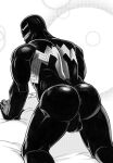  absurd_res alien balls big_butt butt genitals hi_res humanoid linorange0212 looking_at_viewer male marvel muscular muscular_male simple_background solo symbiote teeth venom_(marvel) 