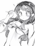  ! 1girl areola_slip bandeau breasts greyscale highres horns long_hair lum medium_breasts monochrome nanashi_(nlo) navel oni_horns pointy_ears solo upper_body urusei_yatsura wardrobe_malfunction 