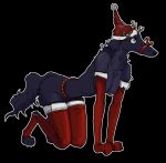  all_fours anthro antlers armwear black_background borzoi bow_ribbon breasts canid canine canis christmas christmas_clothing christmas_headwear clothing digitigrade domestic_dog elbow_gloves female footwear garbagegarage gloves handwear hat headgear headwear hi_res holidays horn hunting_dog legwear mammal nipples ribbons santa_hat sighthound simple_background socks solo thigh_highs thigh_socks 