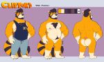  2022 absurd_res ailurid anthro beard black_nose body_hair butt butt_heart chest_tuft chinstrap_beard clothing colored facial_hair fur hair happy_trail hi_res male mammal model_sheet nipples number_on_clothing number_on_topwear orange_body orange_fur overweight pecs purple_hair ramitas red_panda shirt short_hair slightly_chubby solo sweatpants tank_top text topwear tuft 