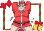  2022 anthro balls blush bound christmas christmas_clothing christmas_headwear clothing felid genitals hat headgear headwear holidays humanoid_hands kemono lion male mammal oogamikennta pantherine santa_claus santa_hat slightly_chubby solo 