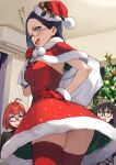  3girls 92m :d christmas christmas_tree commentary_request dateko glasses hat highres indoors kakita_(92m) kinshi_no_ane looking_at_another looking_at_viewer multiple_girls original red_headwear red_thighhighs santa_hat smile teeth thighhighs translation_request upper_teeth_only yellow_eyes 