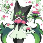 :d claws commentary_request fang highres looking_at_viewer meowscarada no_humans open_mouth pink_eyes pokemon pokemon_(creature) signature smile sprigatito teru_(245_neko) tongue white_background 