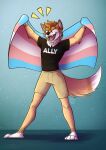  anthro bottomwear canid canine clothing fox fur hi_res lgbt_pride male mammal open_mouth orange_body orange_fur pride_colors shirt shorts smile solo t-shirt topwear transgender_pride_colors umaraspberry 