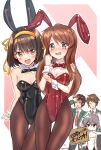  2boys 3girls :d absurdres animal_ears artist_name asahina_mikuru bangs black_bow black_bowtie black_leotard blazer blush bow bowtie breasts brown_eyes brown_hair cleavage closed_eyes closed_mouth collared_shirt commentary_request detached_collar fake_animal_ears green_jacket hairband highres holding holding_sign jacket kita_high_school_uniform koizumi_itsuki kyon leotard medium_hair multiple_boys multiple_girls nagato_yuki necktie official_alternate_costume open_mouth playboy_bunny purple_hair rabbit_ears red_bow red_bowtie red_leotard red_necktie ribbon rokochandayo school_uniform shirt short_hair sign smile suzumiya_haruhi suzumiya_haruhi_no_yuuutsu tearing_up tears translation_request twitter_username watermark white_leotard white_shirt wrist_cuffs yellow_hairband yellow_ribbon 