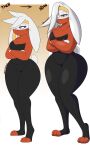  2020 3_toes accessory anthro black_clothing black_leotard bodysuit breasts clothing comparison covered_mouth crossed_arms dewwydarts eva_(dewwydartz) feet female fur generation_8_pokemon hair hair_over_eye headband hi_res lagomorph leotard mammal medium_breasts nintendo one_eye_obstructed orange_body orange_clothing orange_eyes orange_fur orange_topwear pokemon pokemon_(species) raboot scut_tail short_tail simple_background skinsuit solo standing thick_thighs tight_clothing toeless_(marking) toes topwear white_body white_fur white_hair wide_hips yellow_headband yellow_inner_ear yellow_nose 