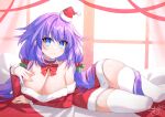  1girl alternate_costume binato_lulu blue_eyes blush braid breasts christmas detached_sleeves hair_between_eyes hair_ornament hat large_breasts long_hair mini_hat neptune_(series) panties power_symbol purple_hair purple_heart solo symbol-shaped_pupils thighhighs twin_braids underwear very_long_hair 