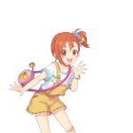 bag brown_eyes looking_ahead looking_at_viewer medium_hair misogi_(princess_connect!) misogi_(real)_(princess_connect!) official_art open_mouth orange_hair overalls princess_connect! shoulder_bag side_ponytail tachi-e transparent_background waving yellow_overalls 
