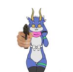  :3 aiming aiming_at_viewer anonymous anthro belly blue_body blue_fur chestwear clothing eyebrows fingers fisting floppy_ears fur gun hair head_tuft hooved_fingers hooves horn intimidation legband legwear long_horn looking_at_viewer male multicolored_body multicolored_fur multicolored_hair owo penetration pink_scarf raised_eyebrows ranged_weapon real realistic_hand ribbons scarf simple_background solo thigh_highs thighband tuft two_tone_hair wavy_horn weapon white_belly wolt wristband yellow_eyes yellow_horn 