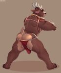  absurd_res anthro antlers balls bell bent_arm biceps big_bulge black_nose brown_body brown_hair bulge butt capreoline christmas clothing collar deer ears_back erection genitals hair harness hi_res holidays hooves horn huge_bulge humanoid male male/male mammal markings muscular muscular_anthro muscular_male nipples pivoted_ears rear_view red_clothing red_underwear reindeer short_tail simple_background snaftfc solo spread_legs spreading standing stretching tan_body tan_markings tight_clothing underwear 