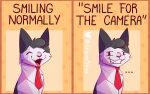  border ellipsis english_text felid feline fur glassshine hi_res male mammal necktie open_mouth simple_background simple_eyes smile solo steve_(glassshine) text white_body white_fur 