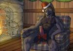  absurd_res attacus balls bow_(disambiguation) canid canine christmas ergoruz fireplace furry genitals gift hi_res holidays male mammal muscular nsfw penis pornography sex solo 