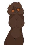  2022 ^_^ anthro bangs big_breasts big_hair black_nose breasts brown_body brown_ears brown_fur brown_hair brown_tail butt_from_the_front canid canine cheek_tuft countershade_face countershade_torso countershading eyebrow_through_hair eyebrows eyelashes eyes_closed facial_markings facial_tuft featureless_crotch female flat_colors fox fur grin hair hands_behind_back head_markings head_tilt hexteknik hi_res huge_breasts mammal markings miriam_(starfighter) naturally_censored navel nipple_tuft orange_inner_ear orange_markings portrait shoulder_tuft simple_background smile solo swept_bangs teeth thigh_gap three-quarter_portrait translucent translucent_hair tuft white_background 