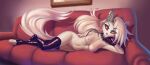  anthro breasts canid canid_demon collar demon female furniture hellhound helluva_boss hi_res looking_at_viewer loona_(helluva_boss) lounging mammal nude sofa solo 