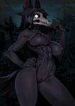  anthro big_breasts black_body black_fur breasts canid canine female fur genitals hi_res johnfoxart mammal nude pussy scp-1471-a scp_foundation solo 