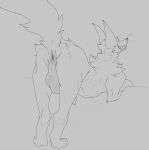  anus balls big_balls big_ears eyeless genitals hi_res male presenting presenting_anus raised_tail servali_sketch sharp_teeth solo teeth 