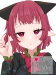  1girl alternate_hair_length alternate_hairstyle animal_ears ao_orin_ringo bow bowtie cat_ears extra_ears highres kaenbyou_rin like_and_retweet long_sleeves open_mouth pointy_ears red_bow red_bowtie red_eyes red_hair red_nails short_hair simple_background solo tearing_up touhou translation_request upper_body white_background 