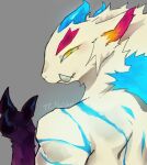  amaverse anthro chimera fangs female female_anthro fluffy fluffy_hair fur hair hi_res horn ikaika kemono kimera muscular muscular_female natchan solo teeth white_body white_fur 